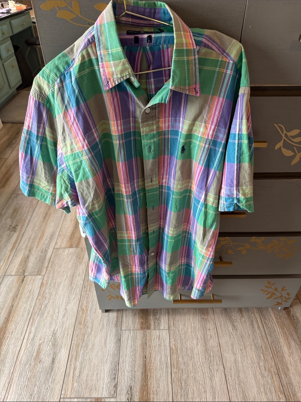 Polo by Ralph Lauren Pastel Green, Purple & Pink Plaid Short-Sleeve Shirt